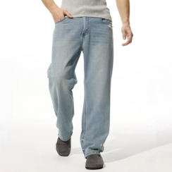 2 Pcs Mens Casual Straight Loose Fit Zipper Jeans with Mid Waist