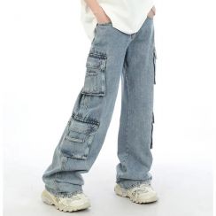 Men Straight Loose Hip Hop Denim Cargo Pants